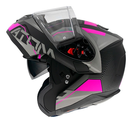 Casco Mt Rebatible Con Lentes Atom Quark Negro Mate Con Rosa