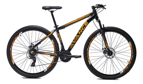 Bicicleta Aro 29 Alumínio Avance Force 24 Vel Freio A Disco Cor Preto E Laranja