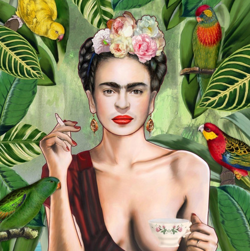 Frida Kahlo Pinturas Modernas En Tela Lienzo Canvas 40x50cm Color Frida Con Taza