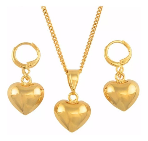 Conjunto Collar Y Aros Corazón Bañado En Oro De 18 K