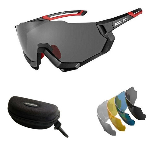 Gafas polarizadas Rockbros para bicicleta, 5 lentes, clip, color gris y negro