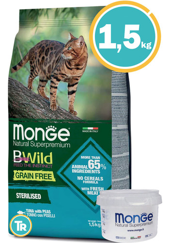 Monge Bwild grain free sterilised gato sabor atún 1,5 Kg