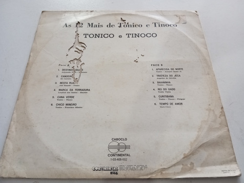 Lp Tonico E Tinoco As 12 Mais Tristeza Do Jeca Chico Mineiro (Usado)
