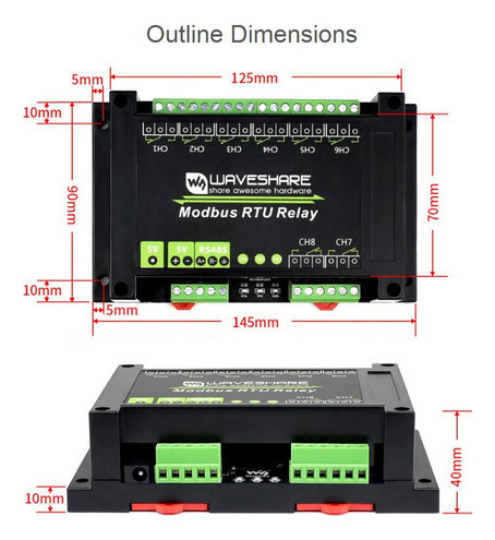 Para Módulo De Relé Industrial Modbus Rtu De 8 Canais