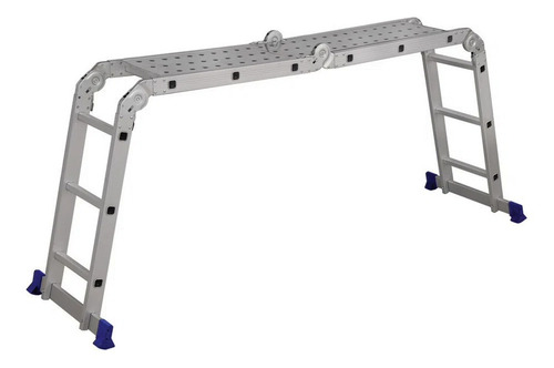 Escalera de aluminio Mor, 4 x 3, 12 peldaños, multifuncional, color azul