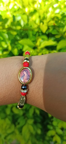 Pulsera Manilla Hilo Rojo Piedras Virgen De Guadalupe Mujer