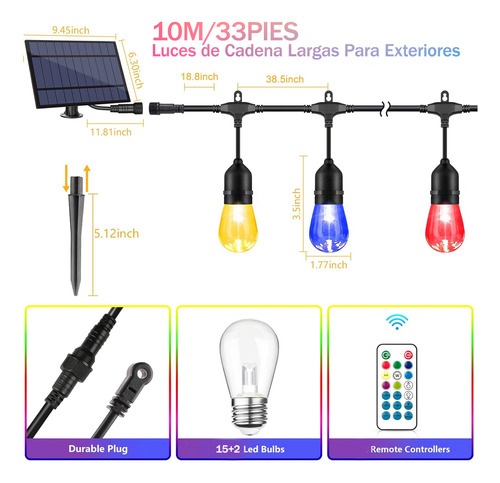 Guirnalda De Luces Rgb 15 Focos 10 Mtrs Serie Luces Colores