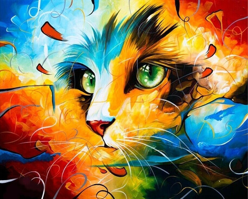 1 Cuadro Numerado Gato 60x75cm Pinturas Pincel Tela Otg6137