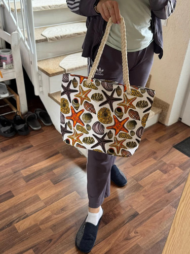 Bolsa De Playa Alberca Mar Conchas Cómoda Y Versátil Grande Blanco Hilo