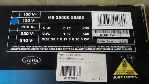 Imagen 3 de 3 de Mezclador De Audio 3 Salidas/microfono Behringer Minimon800