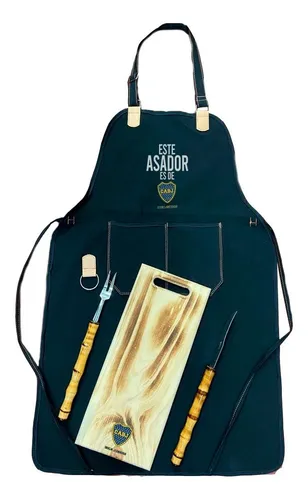 comprar Set Asado Y Delantal Parrilero Boca Juniors Personalizable