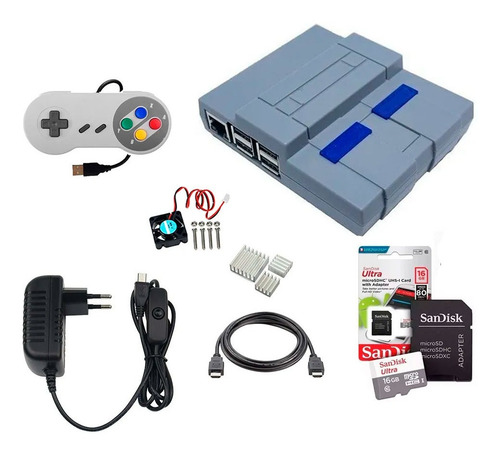 Case Snes Raspberry Pi 3 + Fonte + Hdmi + Controle + 16gb