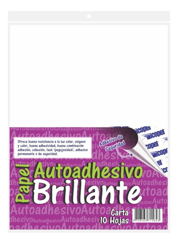 Papel Autoadhesivo Brillante Carta * 10 Hjs - 2 Und Color Blanco