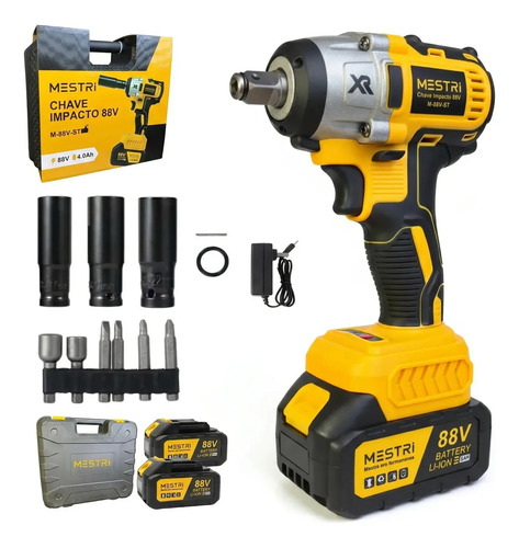 Chave De Impacto a Bateria Profissional Recarregável 88v 4ah Brushless Parafusadeira Furadeira Alta Potência Sem Escova 2 Baterias MESTRI M-88V