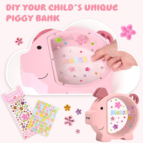 Piggy Bank Summidate Rosa Irrompible De Madera Para Niños