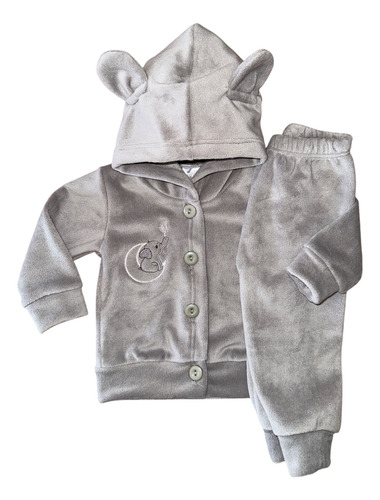 Conjunto Plush Camperita Y Pantalón Bebe Niños Invierno Gris 3 (6-9 Meses)