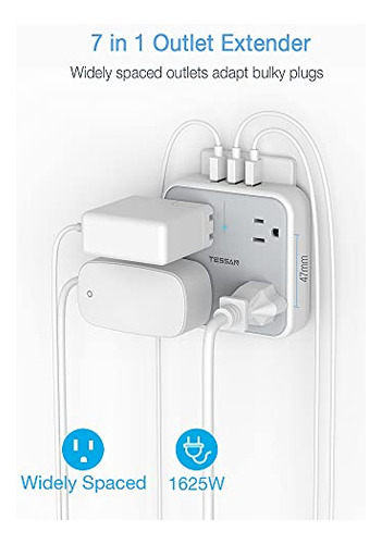 Extensor De Enchufe Múltiple Usb Tessan Surge