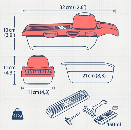 6 Em 1 Cortator De Legumes Mandoline Multifuncional Vermelho