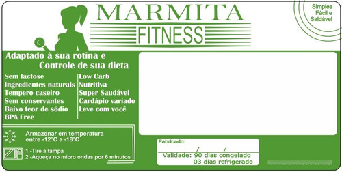 Etiqueta Marmita Fitness Couche 100x50mm Verde Sem Cardápio