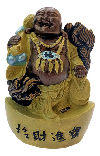 Buda De La Abundancia Y Riqueza Y Dragon Estatuilla Pintada