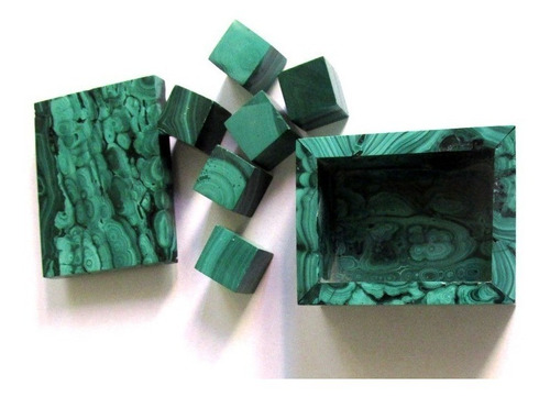 Pequeña Caja Malaquita Natural/tallado Perfecto/6 Cubos