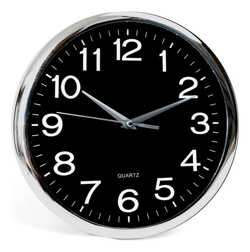 Reloj De Pared Redondo Analogico Moderno 30 Cms Blanco/negro Plata/negro