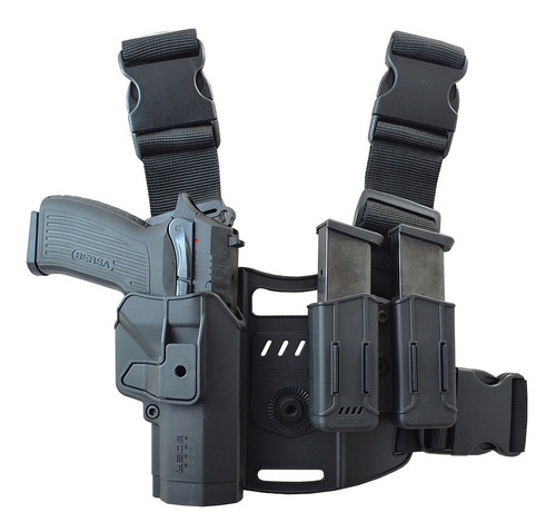 Imagen 1 de 6 de Combo Táctico Bersa Pro 9 - Muslera Pistolera Porta Cargador