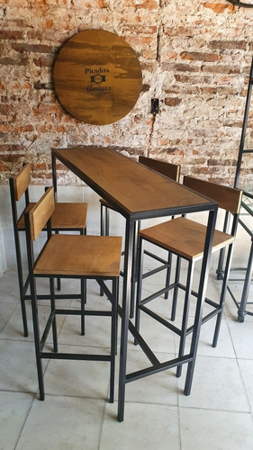 Imagen 6 de 10 de Mesa Barra Cervecera Industrial 120x40x105 + 4 Taburetes