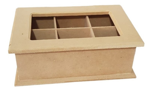 Caja De Té Caja 6 Divisiones Tapa Con Vidrio En Fibrofacil 