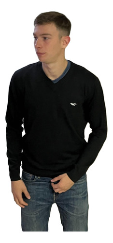 Sweater Hollister Liso Hombre Cuello V Algodón Premium 