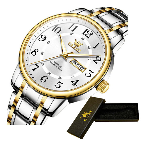 Relojes Olevs Business Luminous con calendario para hombre, color de fondo plateado y dorado
