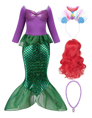 Disfraz De Sirenita Ariel Para Grils, Vestido De Princesa, C