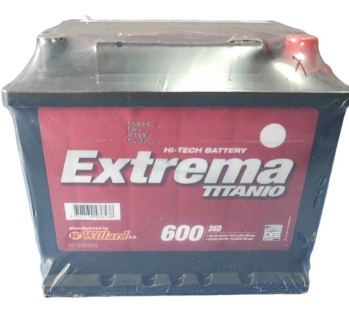 Bateria Willard Extrema 36d-600 Twingo, Kwid, Sprint