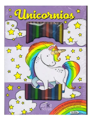 Libro Art Kit Unicornios Para Colorear Tapa Dura C Lapices