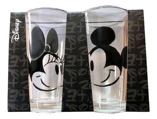 Set 2 Vasos Vidrio Minnie Mickey Mouse Disney 475ml