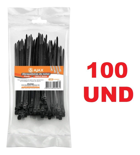 Abraçadeira Nylon 150x2,5 Preto Pacote C/ 100 Unidades