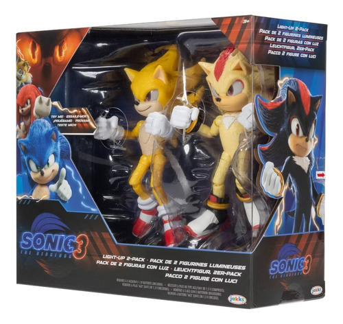 Figuras Sonic 3 Super Sonic + Super Shadow Con Luz