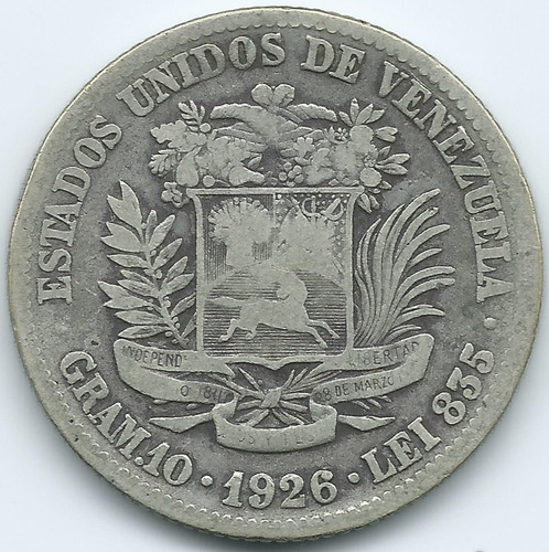 Moneda De Plata 2 Bolívares De 1926