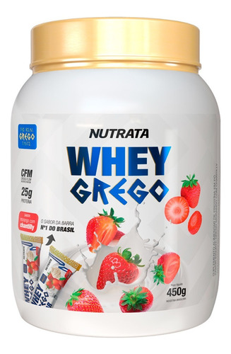 Suplemento em pó Nutrata  Grego Whey Grego whey proteins Whey Grego sabor  morango com chantilly em pote de 450mL