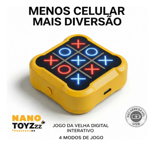 Jogo Da Velha Digital Eletrônico 4 Em 1 Infantil Recarregável Usb Brinquedo Educativo Memória Interativo Presente Criança Menino Menina Anti Telas Nanotoyzzz