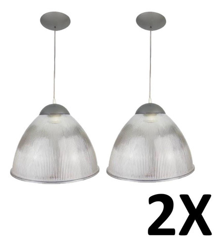 Kit 2 Lustre Pendente Galpão Comercio Prismático 16'' Cor Branco 220V