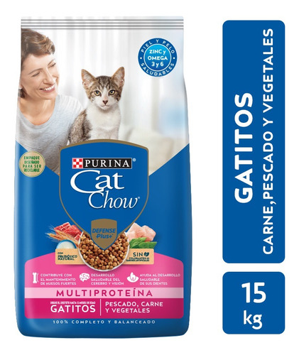 Cat Chow Gatitos Pescado, Carne Y Vegetales X 15 K