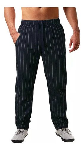 Pantalones Casuales Linoalgodón A Rayas Para Hombre Cordón