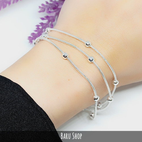 Imagen 2 de 7 de Pulsera Triple Con Bolitas Acero Blanco