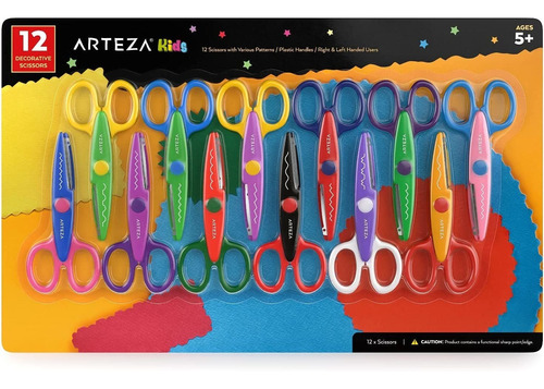 Arteza Kids Decorative Scissors, Set Of 12 Different Pattern