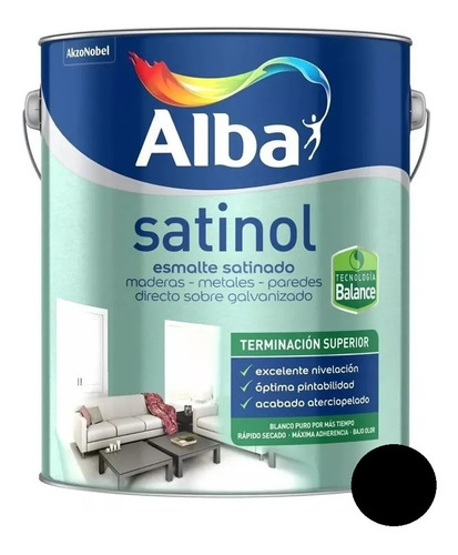 Esmalte Al Agua Alba Satinado Satinol Balance Negro 4lts 