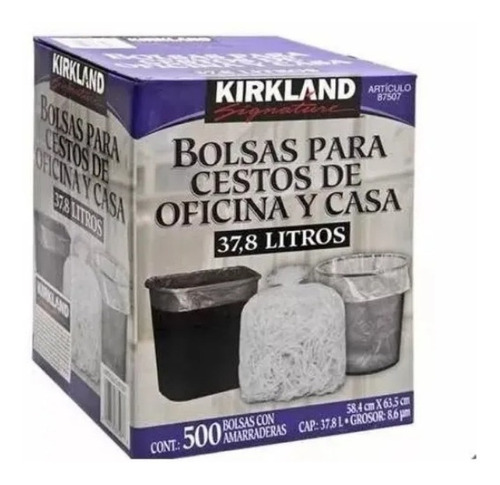 500 Bolsas 37l. Plástico Basura Cestos Oficina Casa Kirkland Color Blanco