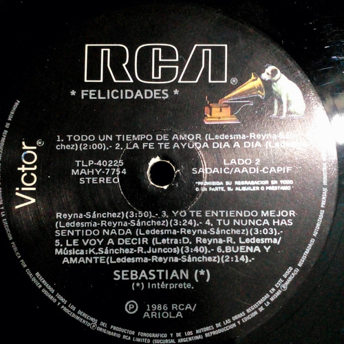 Sebastian Felicidades Disco De Vinilo Lp 1986 Ex Sin Fritura Estándar
