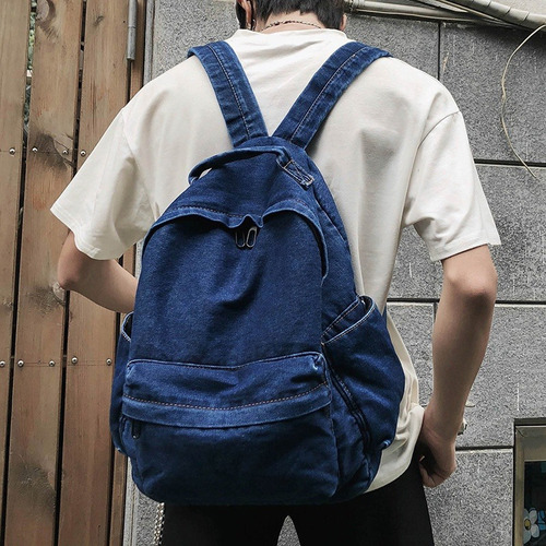 Mochila De Mezclilla De Gran Capacidad Para Estudiantes Color Azul Marino