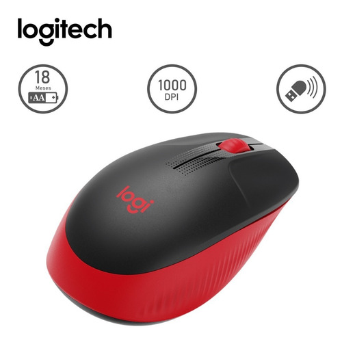 Mouse Logitech Inalámbrico M190 Negro - Rojo